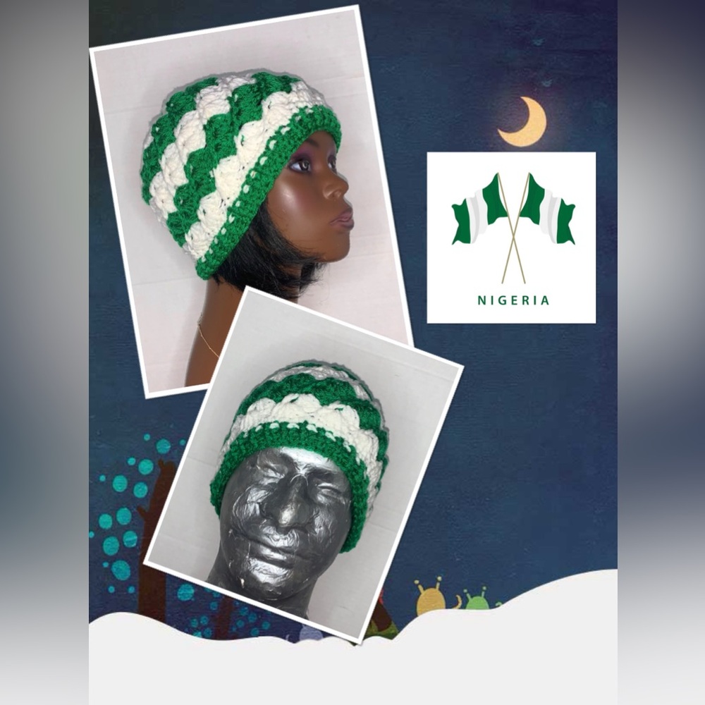 Nigeria  map colors Crochet vibrant beanie handmade for adult